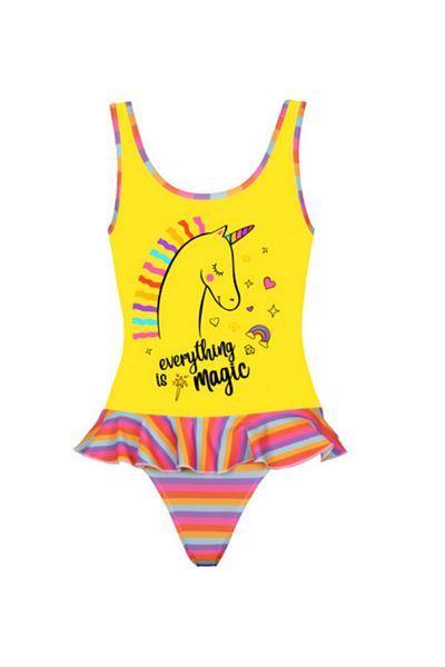 Kom Unicorn Printed Frilly Girl's Swimsuit
