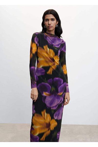 MANGO Woman Tulle Patterned Flower Dress