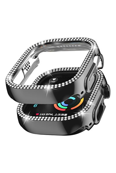 Apple Watch 2 Ve 8 Ultra Kasa Koruma 49 Mm Elmas Taşlı Zarif Şık Sert Silikon Kılıf