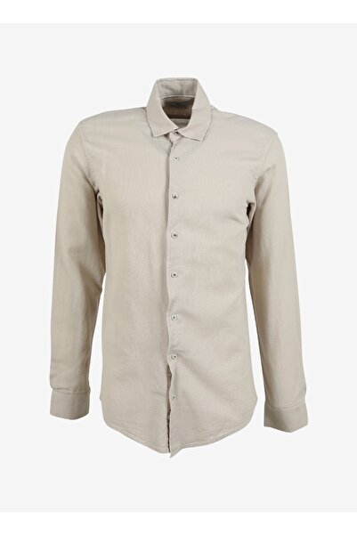 SÜVARİ Slim Fit Düğmeli Yaka Düz Bej Erkek Gömlek Gm1008400239