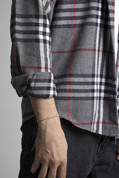 alenmeza Ανδρικό πουκάμισο μοντέρνας εφαρμογής σε γκρι καρό χρώμα με τσέπες