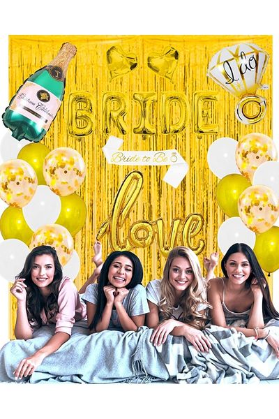 Bkmc Σετ μπαλόνι με φύλλο νύφης Bachelorette Bride Party Στολίδι με μπαλόνι χρυσό