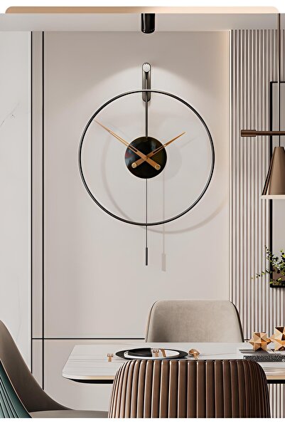 AGA KONSEPT Izmir Time 60 Cm Siyah, Modern Dekoratif Sarkaçlı Metal Duvar Saati