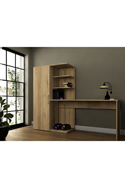 Bicabin Narin Raflı Kitaplıklı Askılıklı Dolaplı Çok Amaçlı Çalışma Masası Lefkas Renk