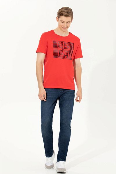 U.S. Polo Assn. Tricou roșu pentru bărbați cu gât crew