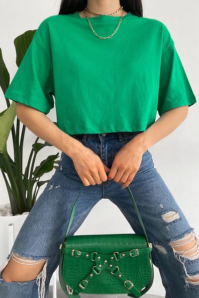 FEMELLE Tricou verde 100% bumbac pentru femei