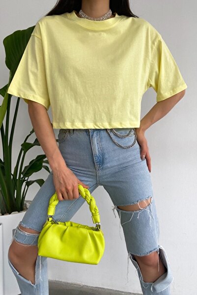 FEMELLE Ženska žuta 100% pamuk Skraćeni kroj majica