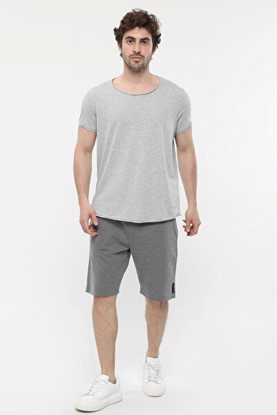 defys Ανδρικό μπλουζάκι με κοντό μανίκι με λαιμόκοψη καγιάκ, κανονική εφαρμογή, βασικό μπλουζάκι ΓΚΡΙ ΜΕΛΑΝΙ