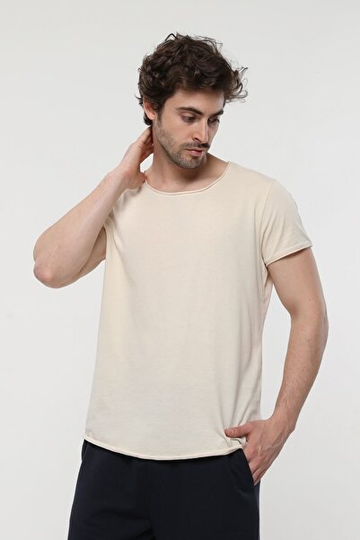 defys Ανδρικό κοντομάνικο μπλουζάκι με λαιμόκοψη μπεζ