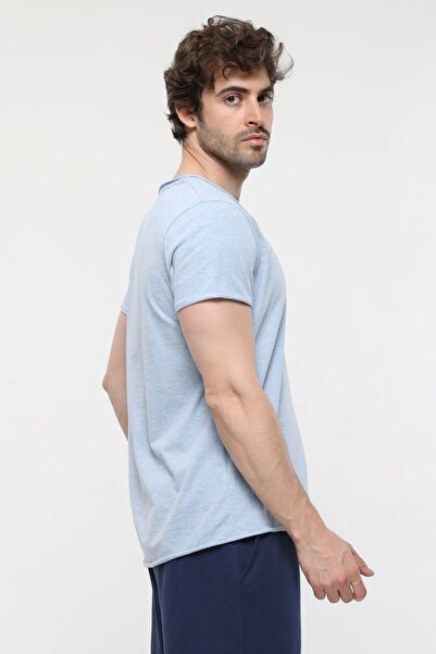 defys Ανδρικό μπλουζάκι με κοντό μανίκι με λαιμόκοψη και κανονική εφαρμογή Basic Blue Melange