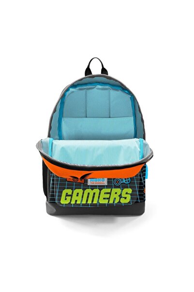 Coral High Kids Gri Turuncu Gamer Desenli Dört Bölmeli Usb'li Çıkışlı Okul Sırt Çantası 23846