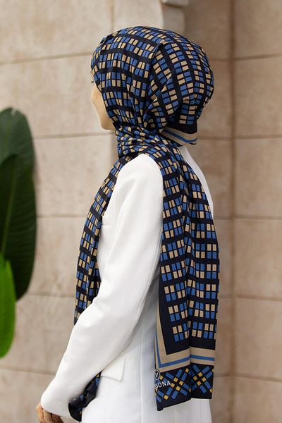 Vissona Γυναικείο σάλι πολυτελείας Medina Silk Indigo-2