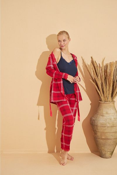 Pijamoni طقم ثوب خلع الملابس مكون من 3 قطع مزين بنسيج حرير ميلانو للسيدات