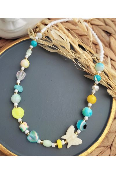HALHALMILL Yellow Blue Butterfly Summer Necklace
