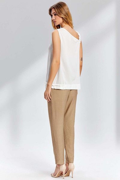 Guitar Sleeveless Ecru Woven Blouse