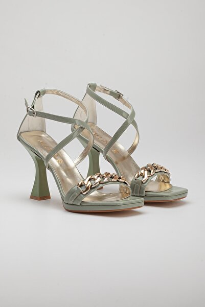 LİLLA Women's Angular Molded Stone Patent Leather Evening Dress Shoes