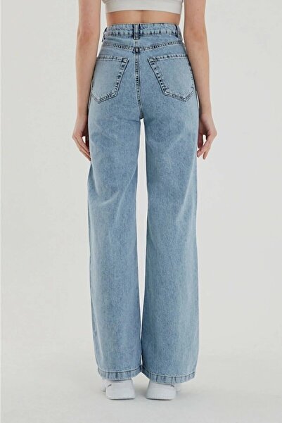 Livik Posy Blue Snow Wash Wide Leg Loose Cut Jeans, Wide Leg Palazzo Jeans
