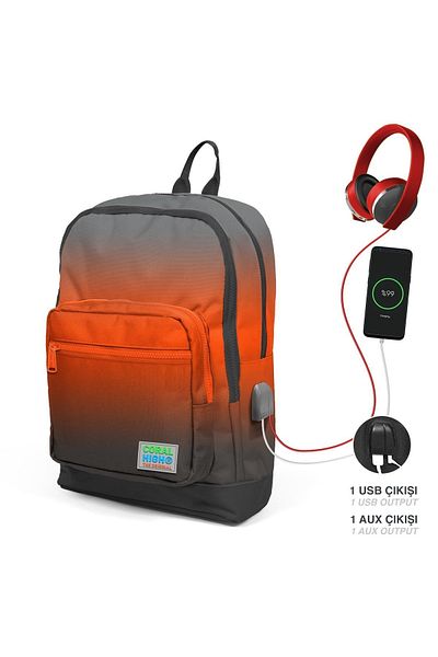 Coral High Rucsac de școală pentru copii, gri portocaliu, de tranziție, cu patru compartimente, 23848