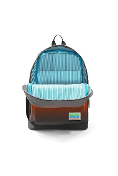 Coral High Kids Gray Orange Color Transitional Four Compartment USB School Backpack 23848