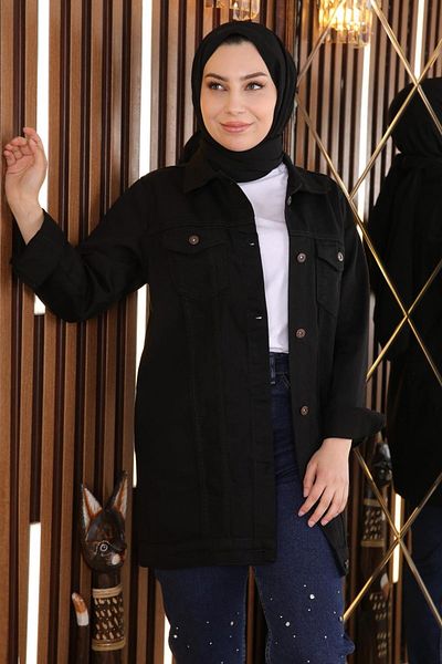 Modamihram Jachetă denim cu buzunare neagră 6034