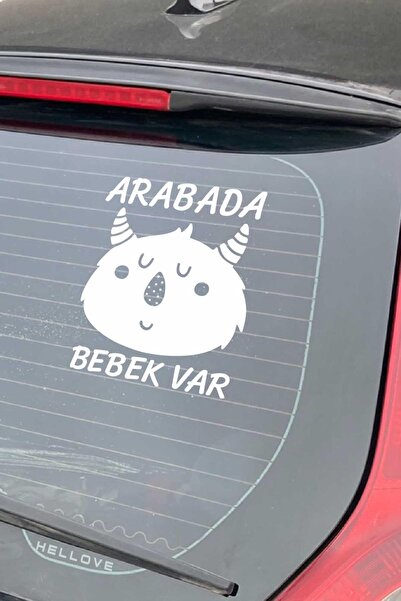 AVMmarketim Arabada Bebek Var Sevimli Beyaz Oto Cam Sticker Hayvan Figürlü Ikaz Uyarı Yazısı