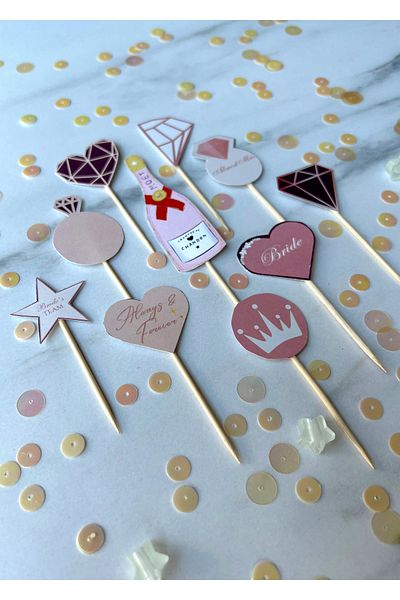 The Istanbul Event Pack of 10 Concept Cupcake Topper Sticks with Little Engagement/Say Goodbye to Bachelorette