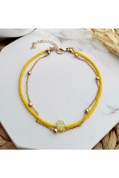 HALHALMILL Yellow Flower Muranolu Anklet