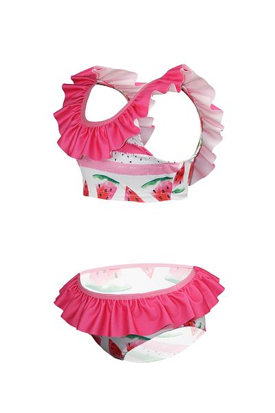 Rs Ramuni Girl's Swimsuit Ruffle Bikini Watermelon Printed Digital Printed Sea Pool Swimsuit