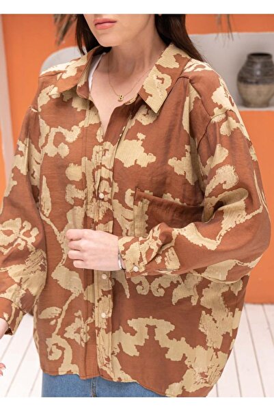 PANCAARTE Düşük Omuzlu Desenli Oversize Gömlek