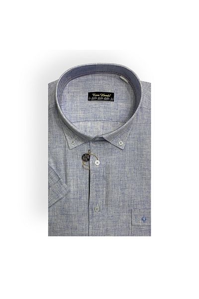 Sadık Collection Cămașă albastră din bumbac cu mânecă scurtă, cu două mâini, mărime mare, cu un singur buzunar 440