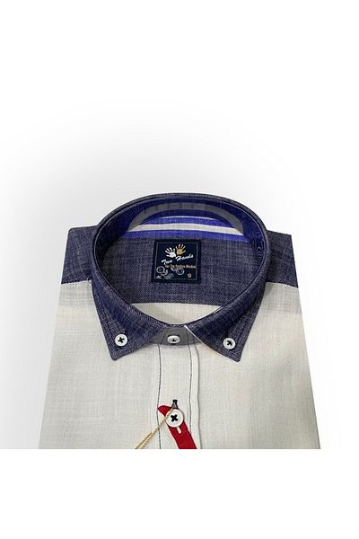 Sadık Collection Мъжка риза Two Hands Slim Fit с дълъг ръкав, памучен плат, 396