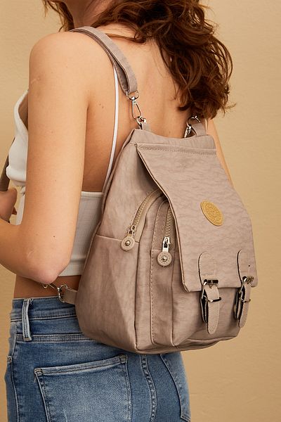 minebag Carla Women's Backpack with Handle Strap Clinker Fabric Beige