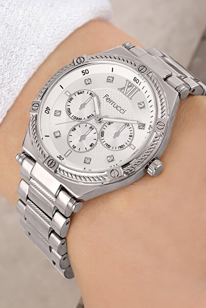 Ferrucci ساعة يد نسائية مقاومة للماء بسلك فضي اللون 3 ATM