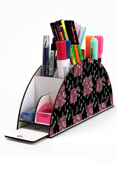 kutuTR Wooden Vip Student Series Rainbow Ruled Desktop Pen Holder Organizer with Assembled Box