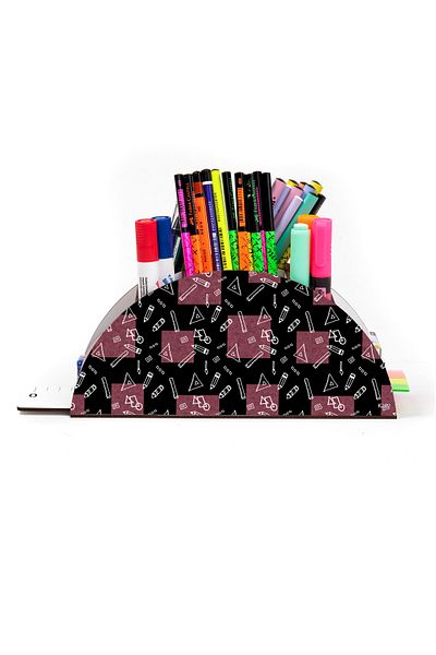 kutuTR Wooden Vip Student Series Rainbow Ruled Desktop Pen Holder Organizer with Assembled Box