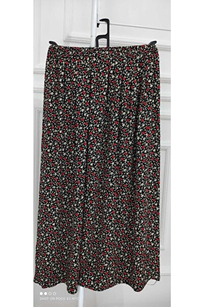 FATELLA Kadın Anne Desenli Beli Lastikli Basma Rahat Kalıp Etek