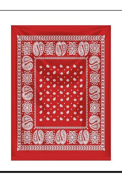 qosrix White Shawl Pattern on Red Background Square 100% Cotton Bandana 55x55 Unisex