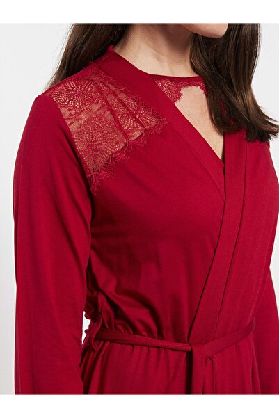 LC Waikiki Shawl Collar Embroidered Long Sleeve Women's Dressing Gown