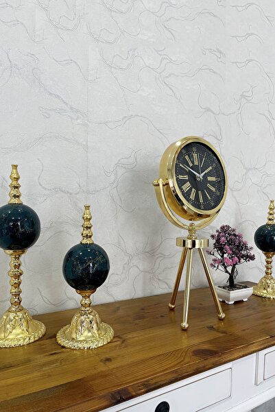 Genel Markalar 45 X 26 Cm Mini Tripod Metal Gold Masa Saati