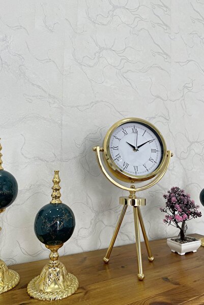 Genel Markalar 45 X 26 Cm Mini Tripod Metal Gold Masa Saati