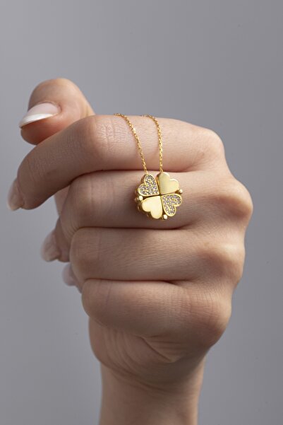 ESSARE 925 Ayar Gümüş Çoklu Kalpli Açılır Kapanır Mıknatıslı Yonca Kolye