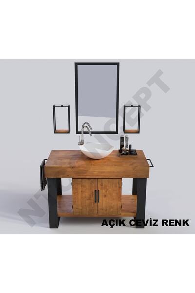 NT Concept Ntconcept Arwen Ayna Çerçeveli Masif Ahşap Lavabo Dolabı Hilton(130cm)