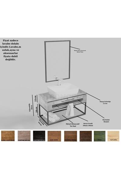 NT Concept Ntconcept Artes Ayna Çerçeveli Masif Ahşap Lavabo Dolabı Hilton(110cm)