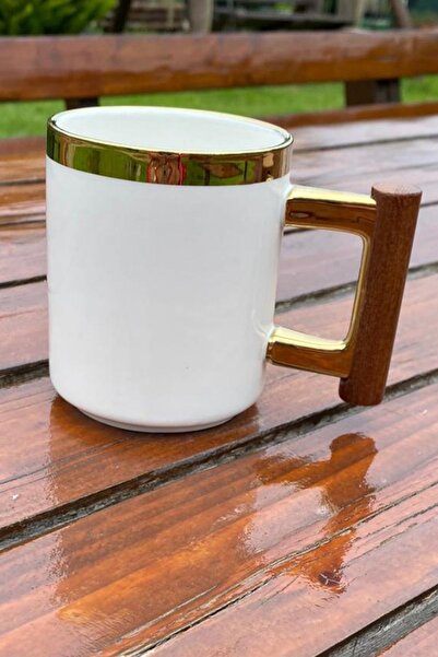 PİNK DESİGN KİTCHEN Bamboo Handle Porcelain Mug Gilded