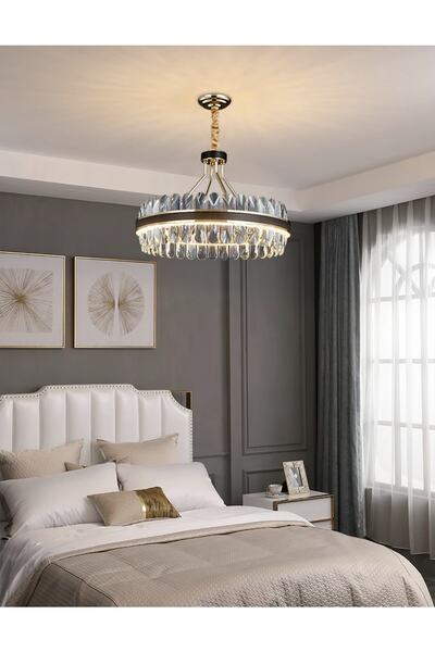 burenze Luxury Exclusive Modern Sarkıt Kristal Taşlı Led Avize Gold Sarı 47 Cm Kademeli 3 Renk