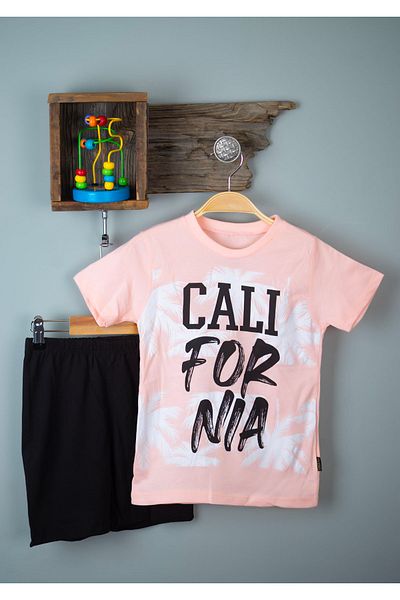 BAYAS California Printed Summer Boys and Children Suit 6-7-8-9 Age Suit Summer T-shirt Bottom Top Set 100% cotton