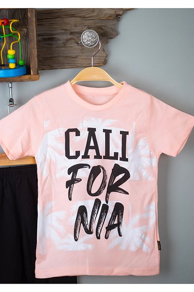 BAYAS California Printed Summer Boys and Children Suit 6-7-8-9 Age Suit Summer T-shirt Bottom Top Set 100% cotton
