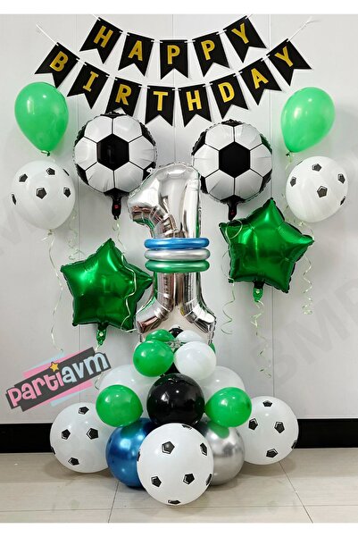 PARTİAVM Football Themed Balloon Set Happy Birthday Banner Football Ball with...