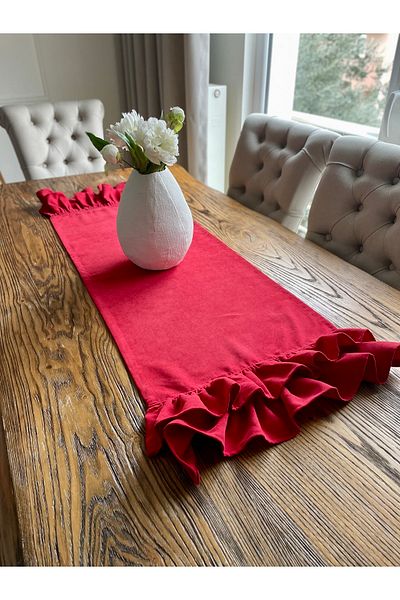 Decamor home Velvet Textured Frilly Red Runner New Year Special Series