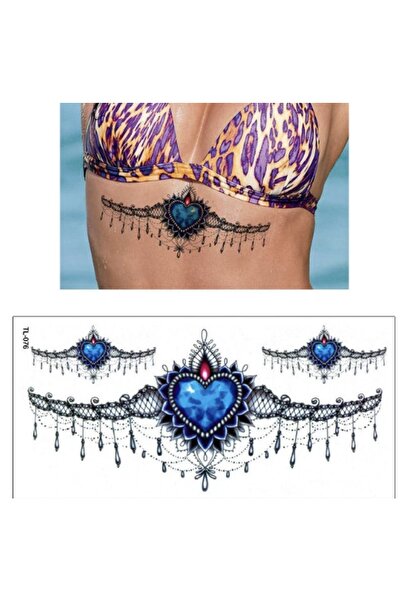 HelloBeautiful Tatto Su Geçirmez Geçici Dövme Elmas Mavi Taş 19 Cm 9 Cm